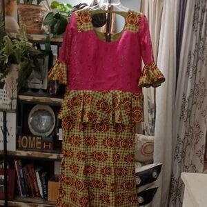 Pink and Patterned Two-Piece Ensemble-African Adventure Cultural Outfit 2 Piece